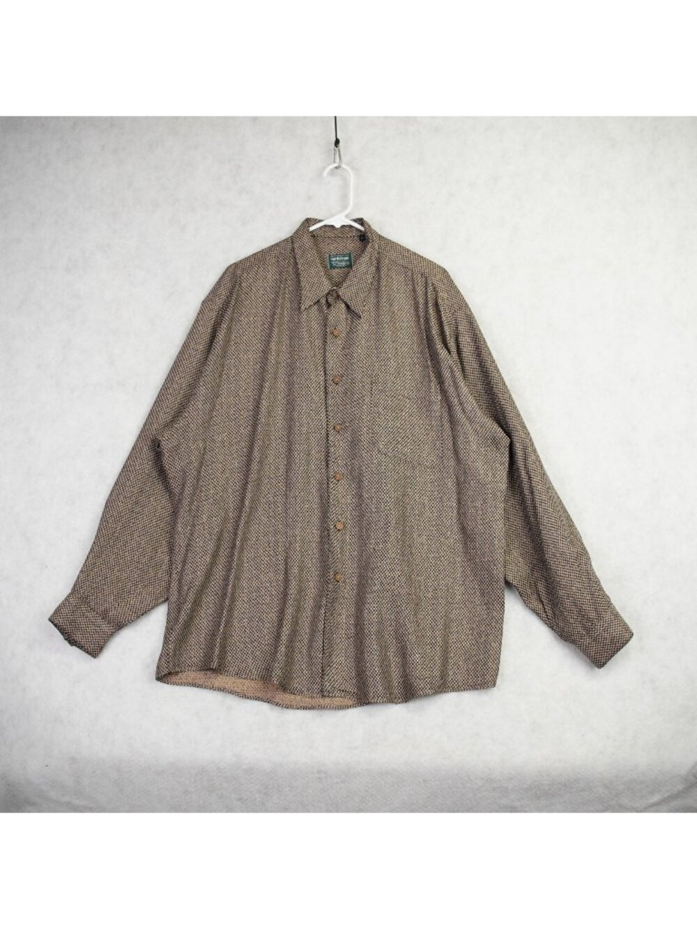 VTG Nordstrom By Gitman Bros Mens Button-Up Silk Shirt Brown/Black Check XL EUC